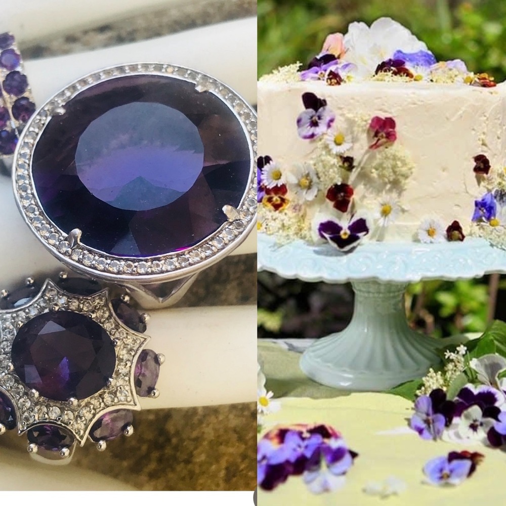 Vintage Pair  Silver 925 Amethyst & Clear Topaz Cocktail Ring both SZ 10 - Picture 9 of 14